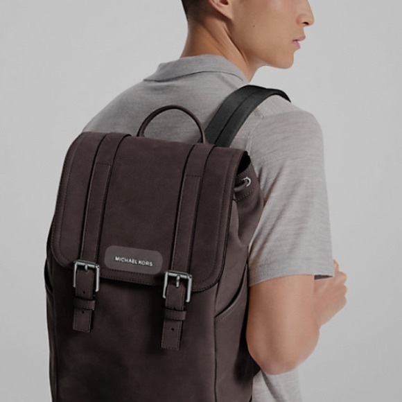 Michael Kors Chocolate Brown Hudson Pebbled Leather Men's Backpack NWT - Picture 1 of 16